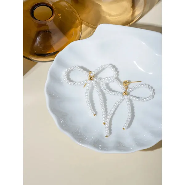 Gold_Bowknot_Beaded_Earrings_For_Women